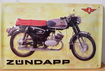 Zundapp gele achtergrond rode motor metalen reclamebord